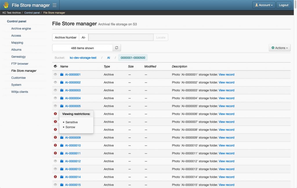 File Store manager window