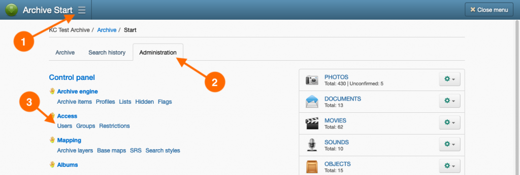 Screenshot of navigation steps to the Users page in Keeping Culture KMS