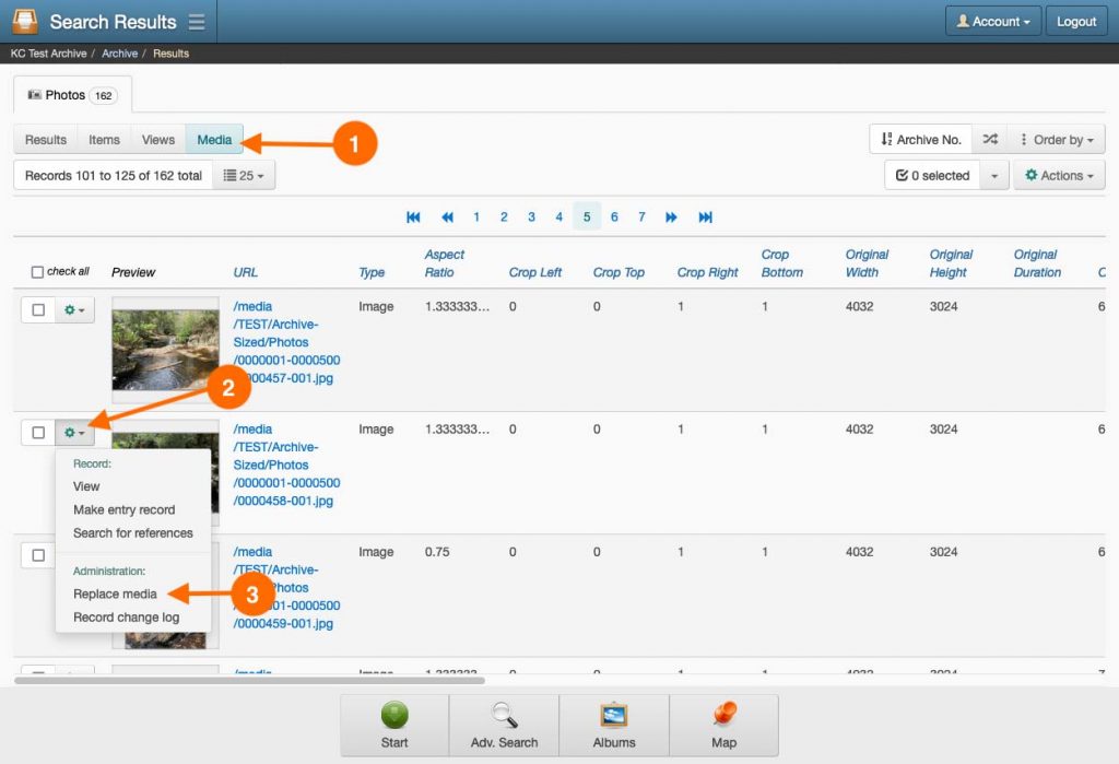 Screenshot of navigation steps to the Replace media page in Keeping Culture KMS