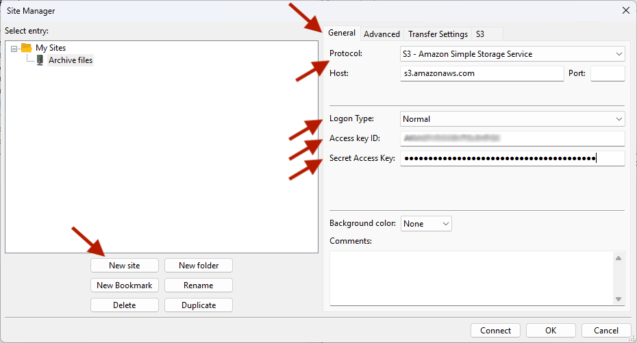 Screenshot of FileZilla Pro's Site Manager window